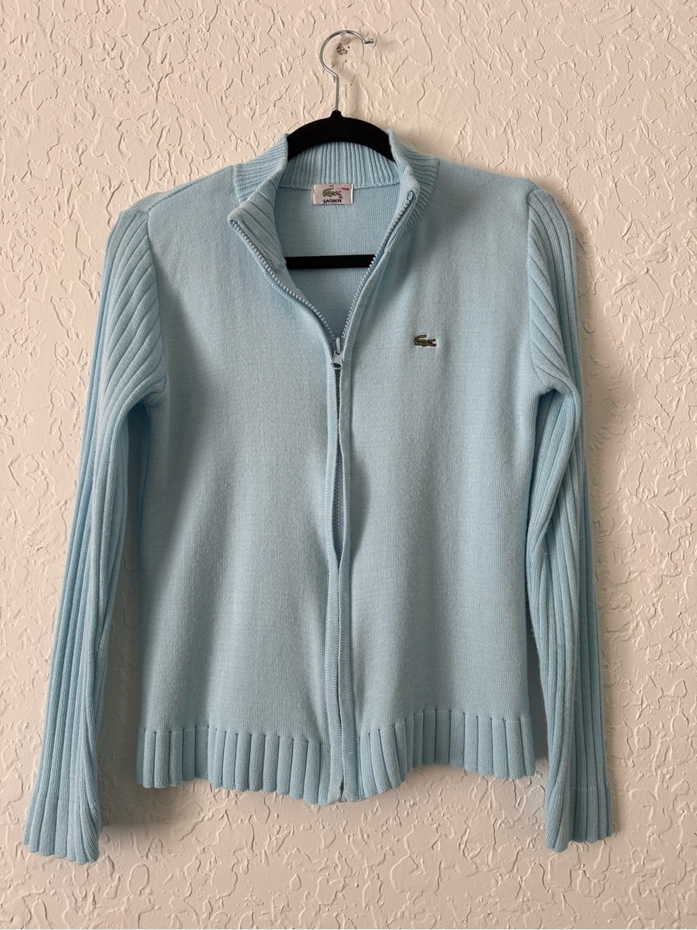 Lacoste Women's Pale Blue Zip Cardigan with Ribbed Details